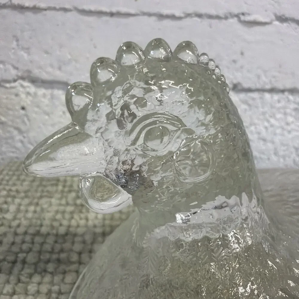 Vintage Clear Glass Chicken Hen On Nest - Lid TOP ONLY Very Detailed